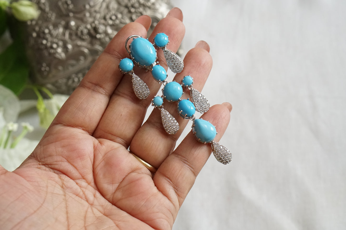 Firoza or Turquoise stone Earrings (1-5481)(EX)(from turkey)