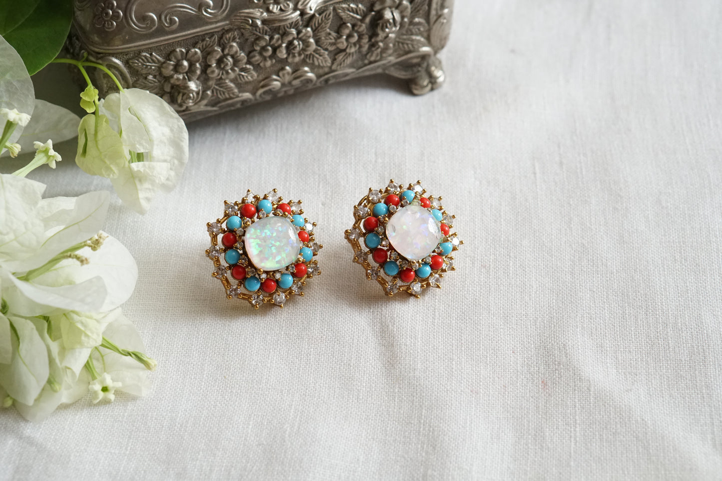 Multicolour polki studs (1-5485)(KOL)