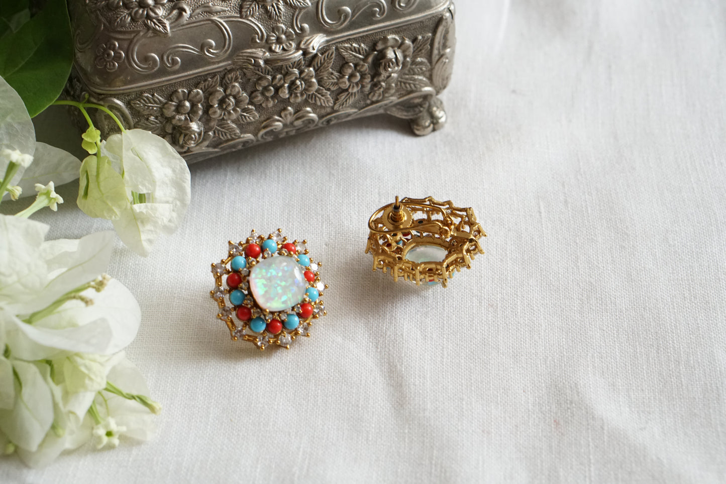 Multicolour polki studs (1-5485)(KOL)