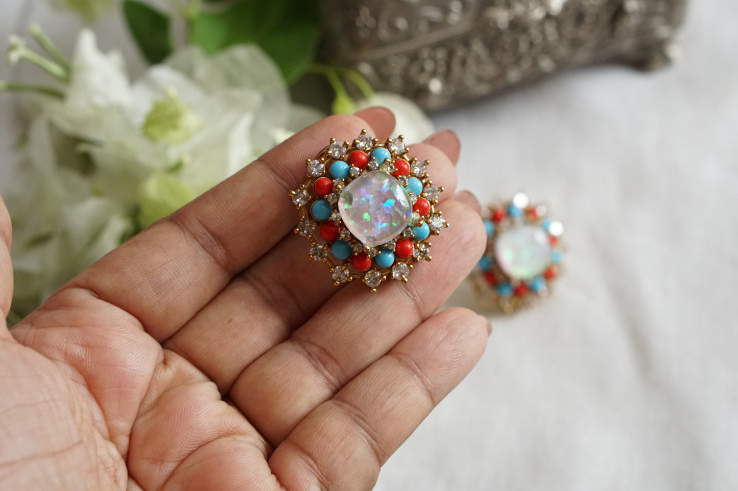 Multicolour polki studs (1-5485)(KOL)