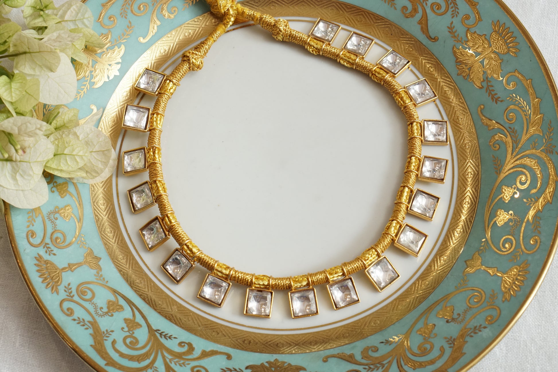 Square kundan pieces Necklace(4-8787)(R) - JEWELSTYLE