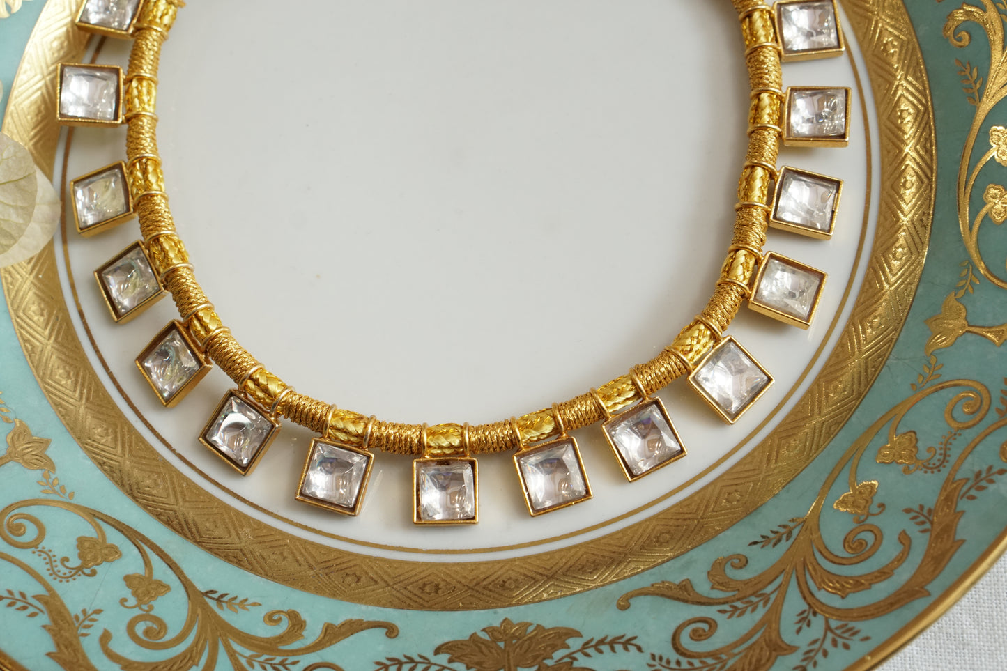 Square kundan pieces Necklace(4-8787)(R) - JEWELSTYLE