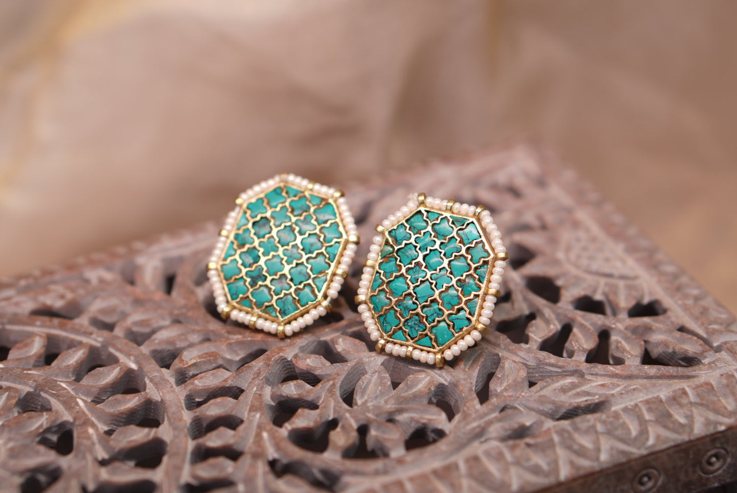 Turquoise Kundan Studs (1-5029)(A)