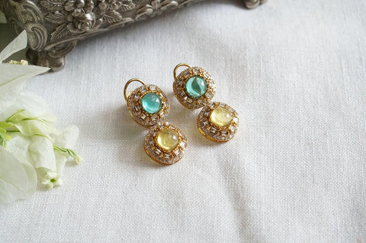 Mint & Yellow polki studs (1-5486)(KOL)