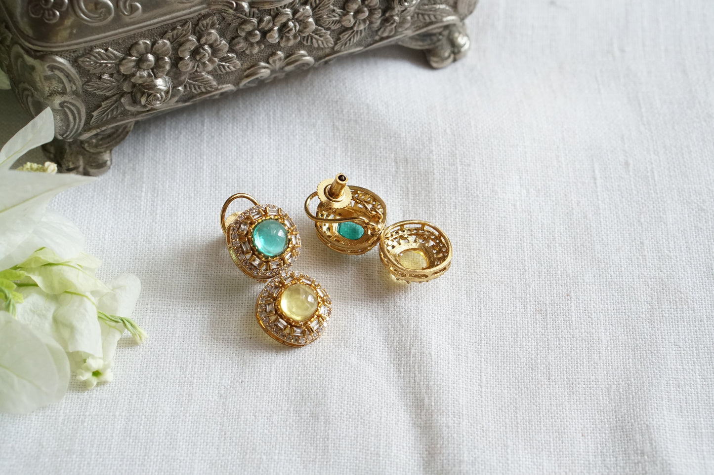 Mint & Yellow polki studs (1-5486)(KOL)