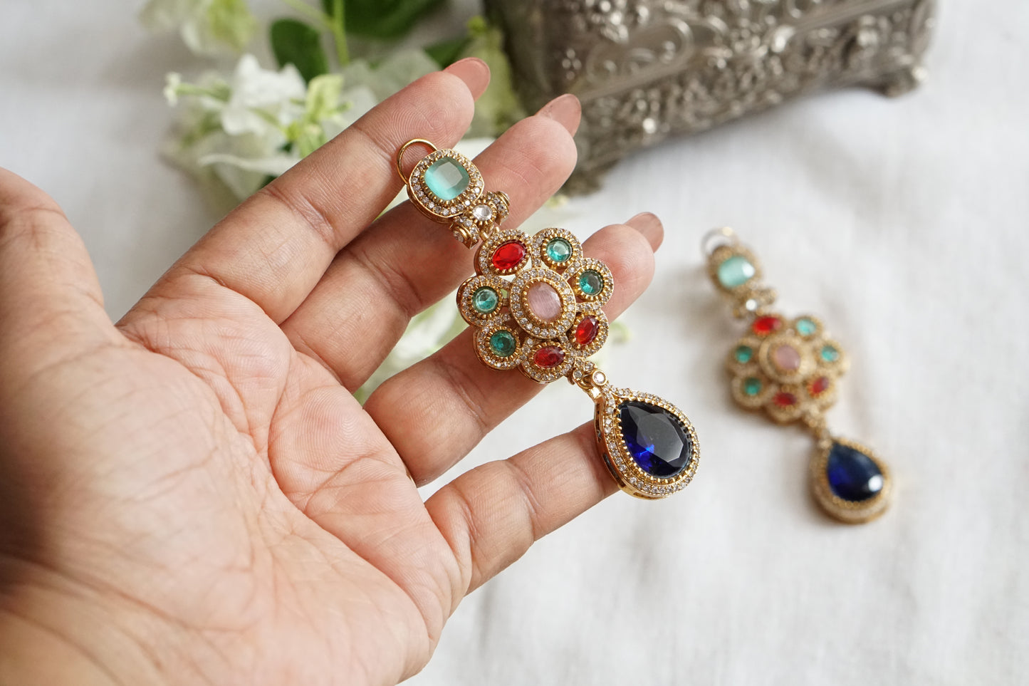 Multi stone polki earrings (1-5488)(KOL)