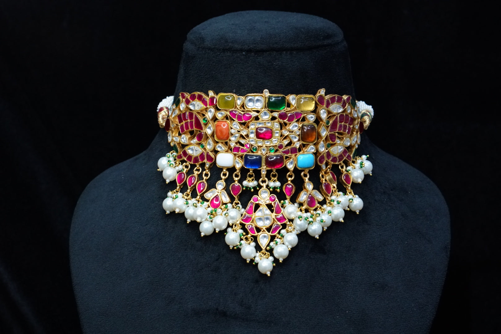 Kundan  Navratan  choker (4-7727)(R)(preorder) - JEWELSTYLE