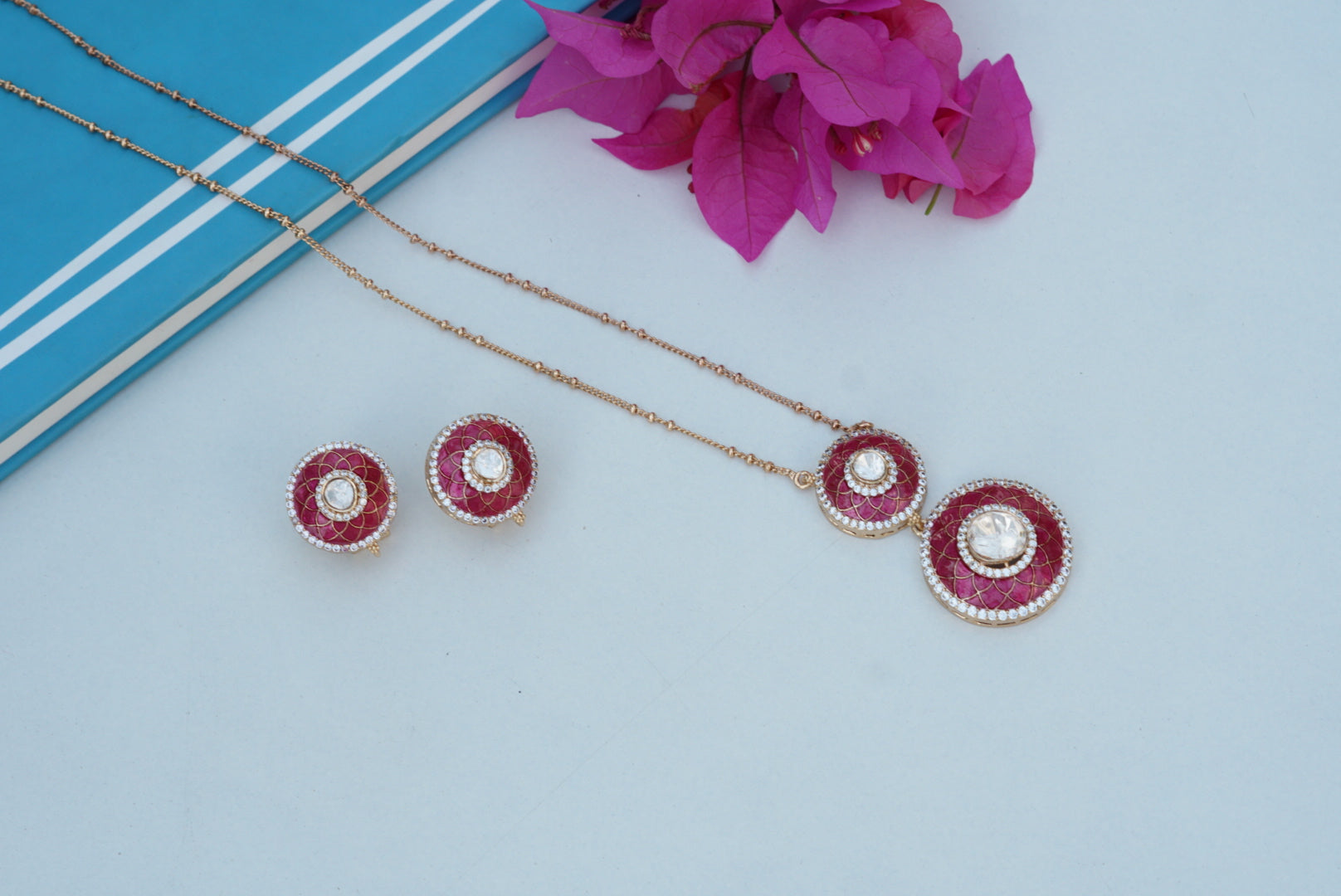Red Stone Polki pendant Necklace Set (4-7037)(M)(CLEARANCE SALE) - JEWELSTYLE