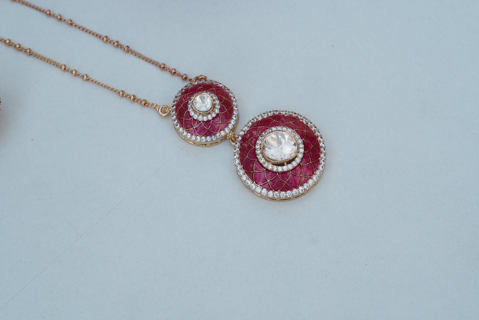 Red Stone Polki pendant Necklace Set (4-7037)(M)(CLEARANCE SALE) - JEWELSTYLE