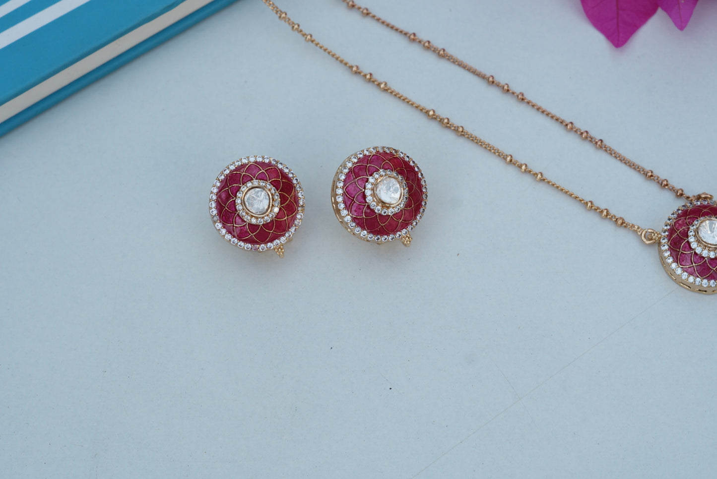 Red Stone Polki pendant Necklace Set (4-7037)(M)(CLEARANCE SALE) - JEWELSTYLE