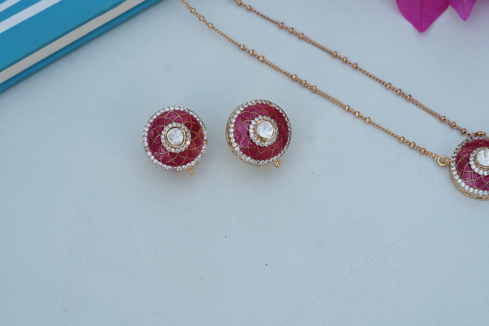 Red Stone Polki pendant Necklace Set (4-7037)(M)(CLEARANCE SALE) - JEWELSTYLE