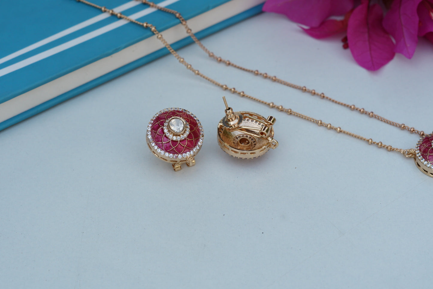 Red Stone Polki pendant Necklace Set (4-7037)(M)(CLEARANCE SALE) - JEWELSTYLE
