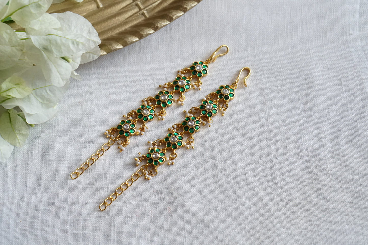 Green kundan Earchain(9-430)(K)