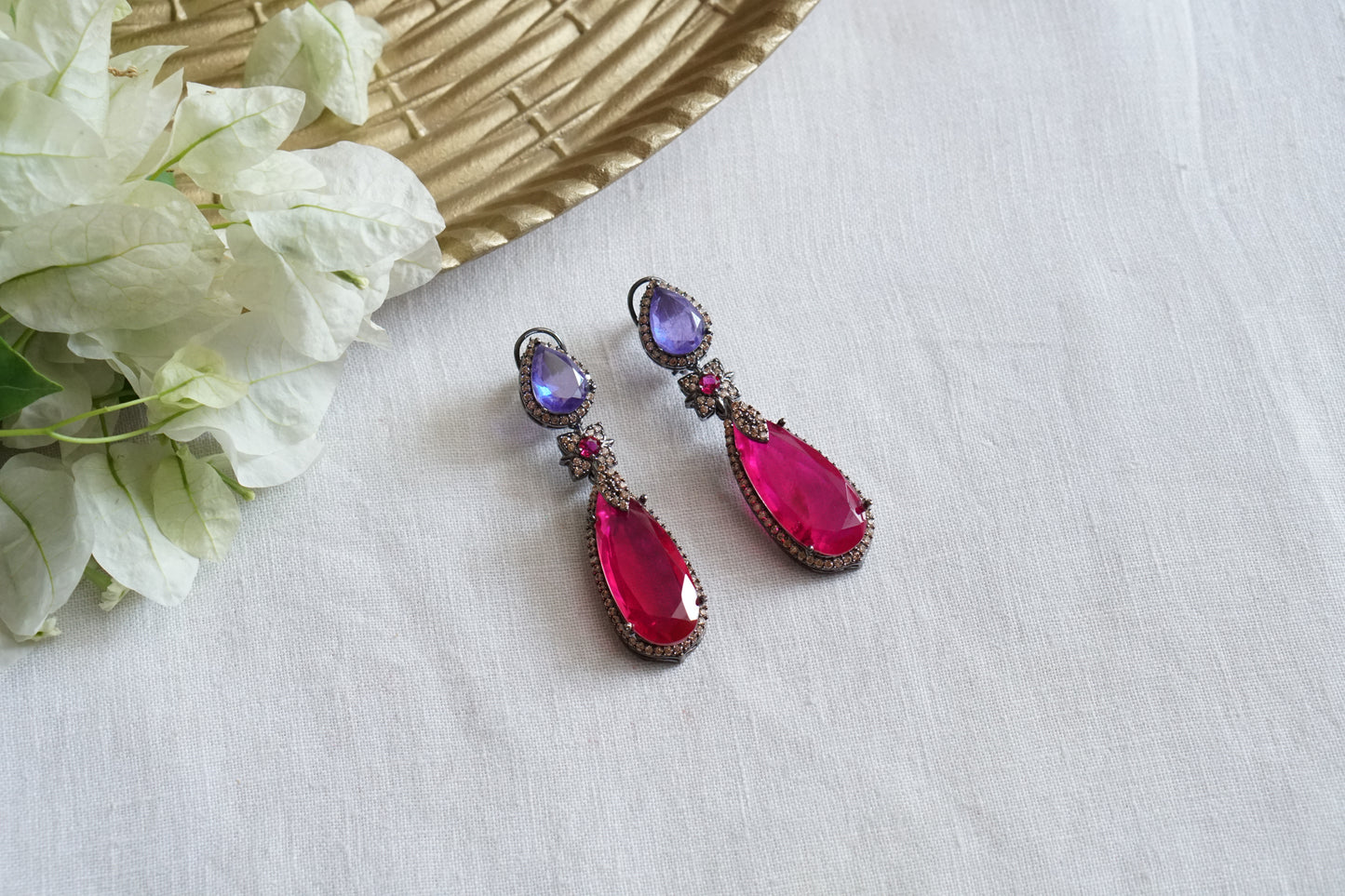 Blue & Pink Stone earrings (1-5491)(B)