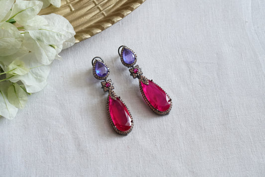 Blue & Pink Stone earrings (1-5491)(B)
