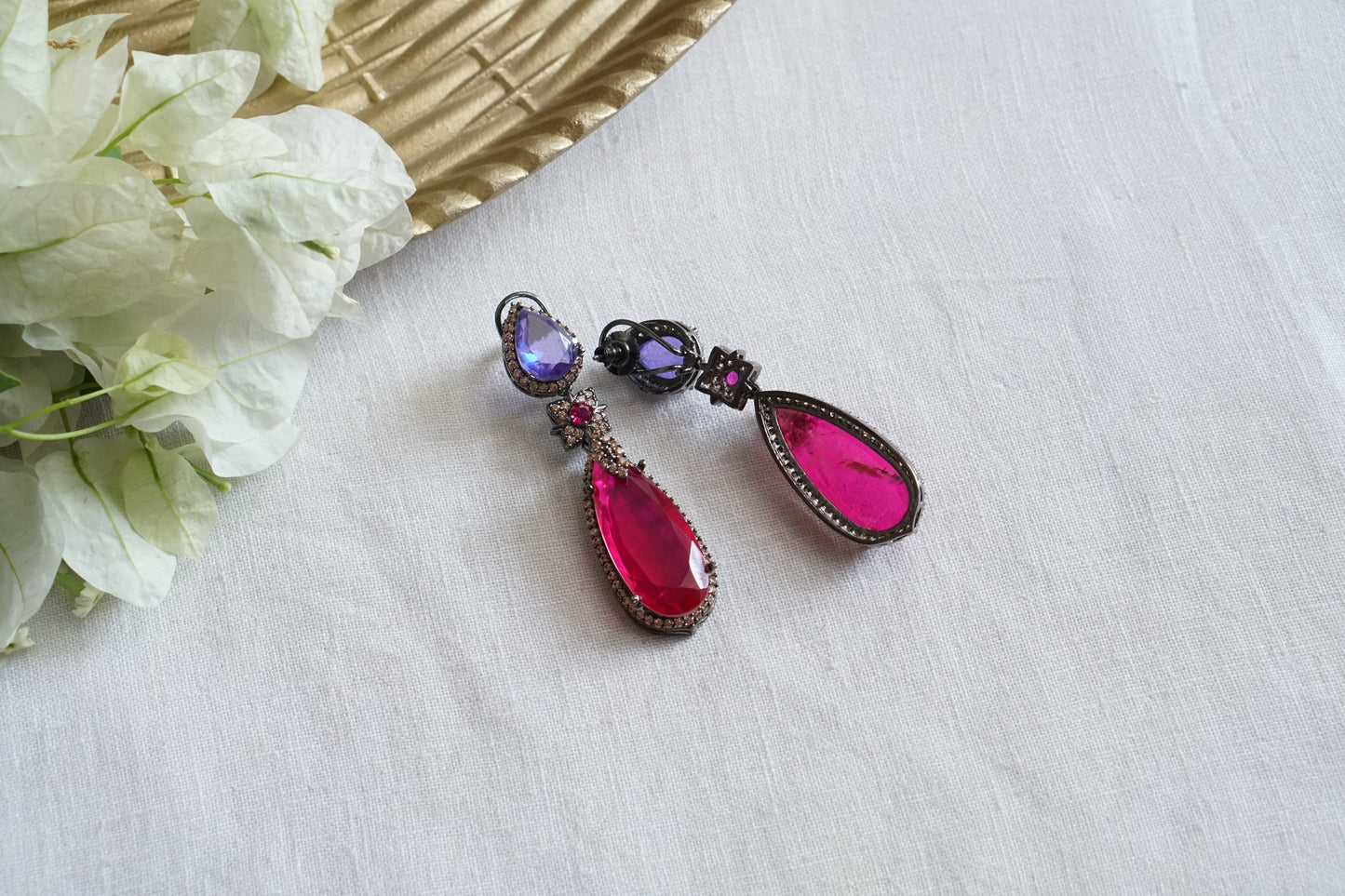 Blue & Pink Stone earrings (1-5491)(B)
