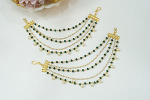 Green Beads EarChain (9-190)