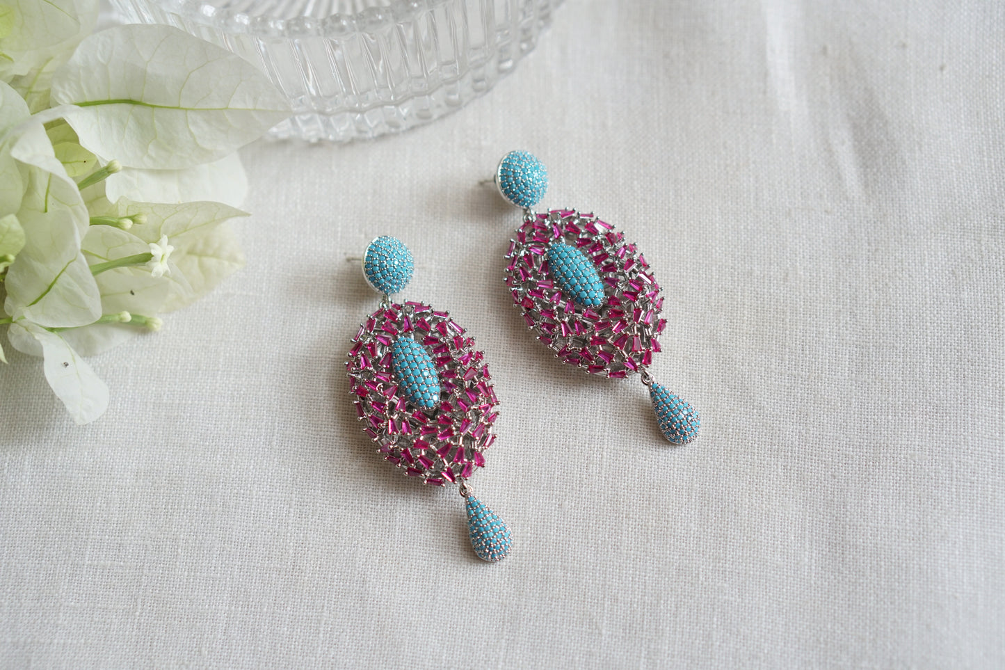 Pink and turqouise Ad Earrings (1-5519)(Ex)(from turkey)