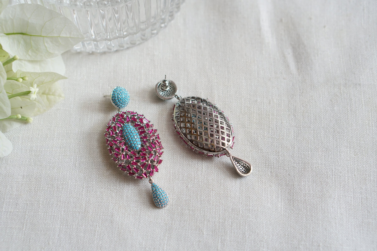 Pink and turqouise Ad Earrings (1-5519)(Ex)(from turkey)