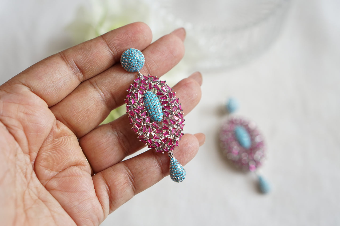 Pink and turqouise Ad Earrings (1-5519)(Ex)(from turkey)