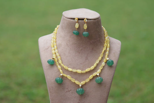 Kundan yellow beads necklace set(4-6324)(N) - JEWELSTYLE
