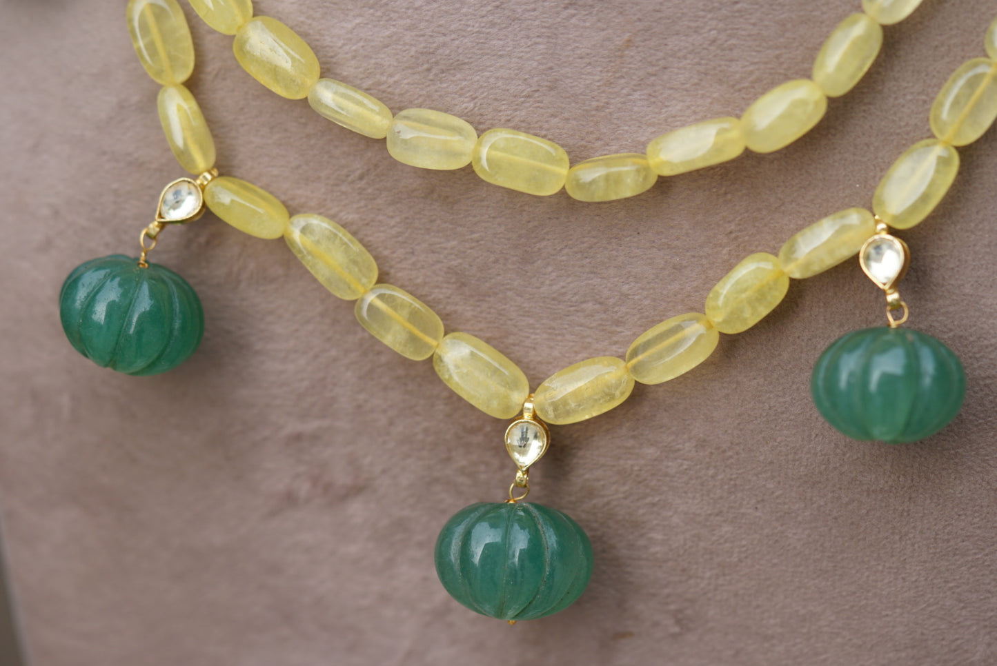 Kundan yellow beads necklace set(4-6324)(N) - JEWELSTYLE