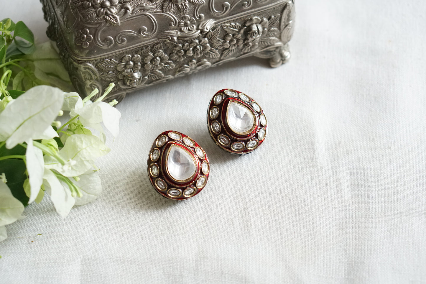 Red Meena Polki Studs (1-5500)(B)