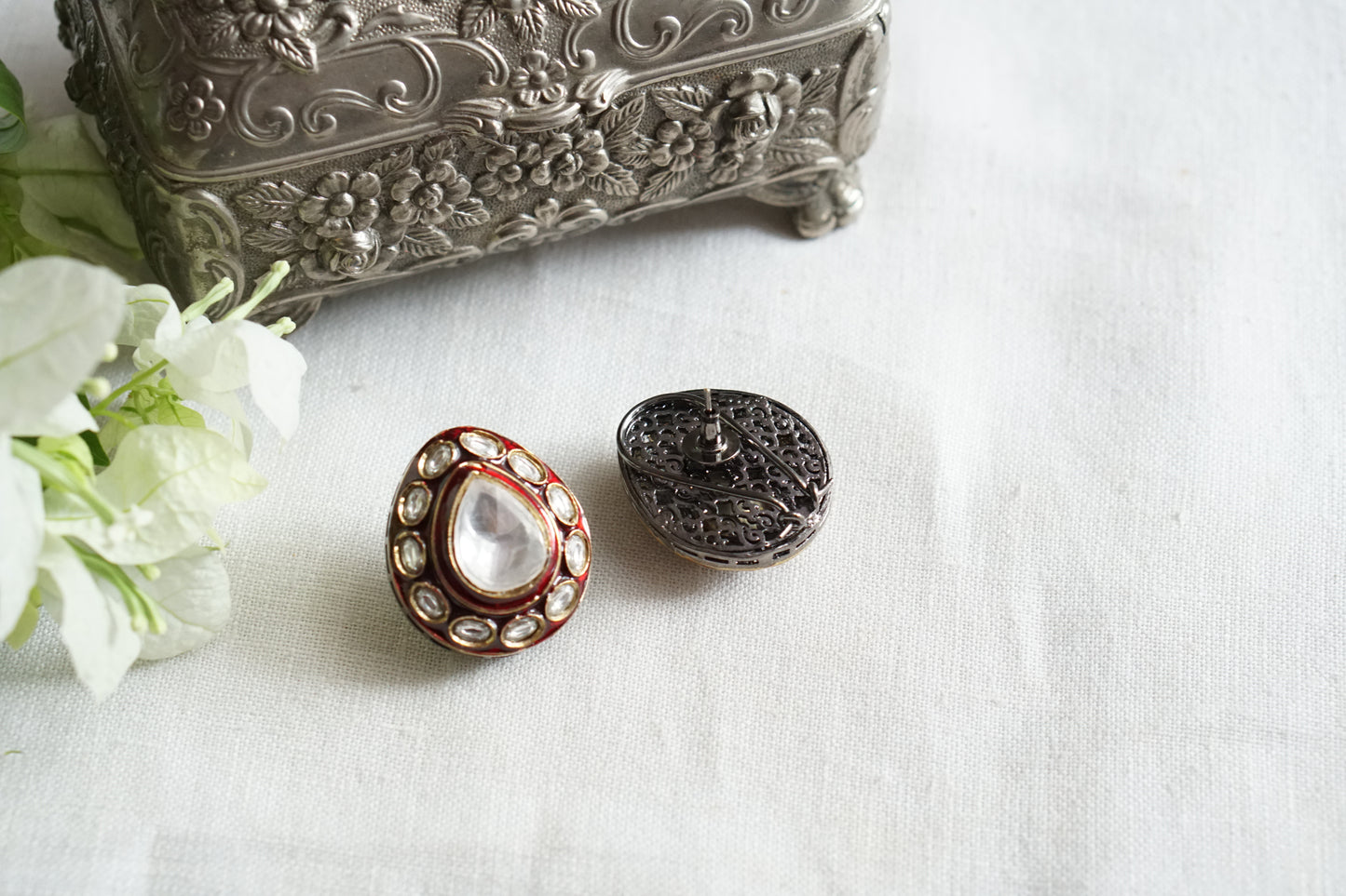 Red Meena Polki Studs (1-5500)(B)