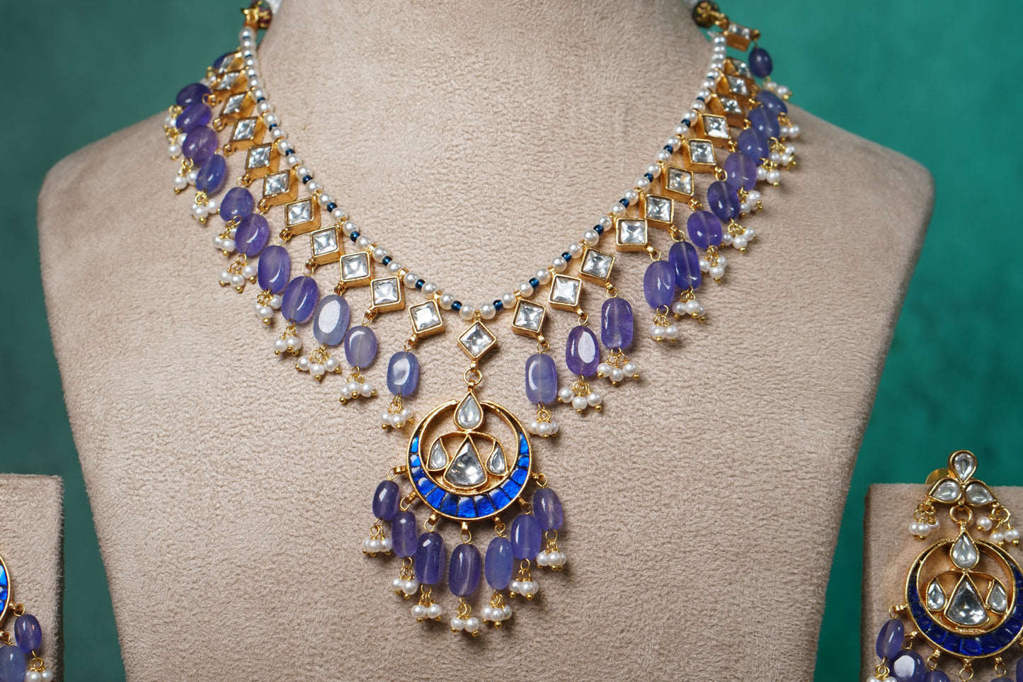 Blue Kundan Necklace Set (4-8813)(R)(Preorder) - JEWELSTYLE
