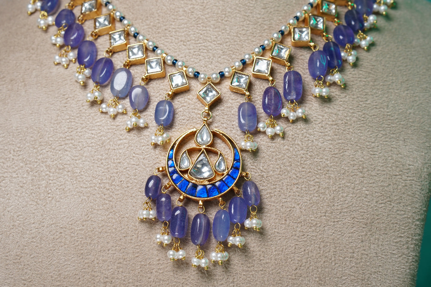 Blue Kundan Necklace Set (4-8813)(R)(Preorder) - JEWELSTYLE