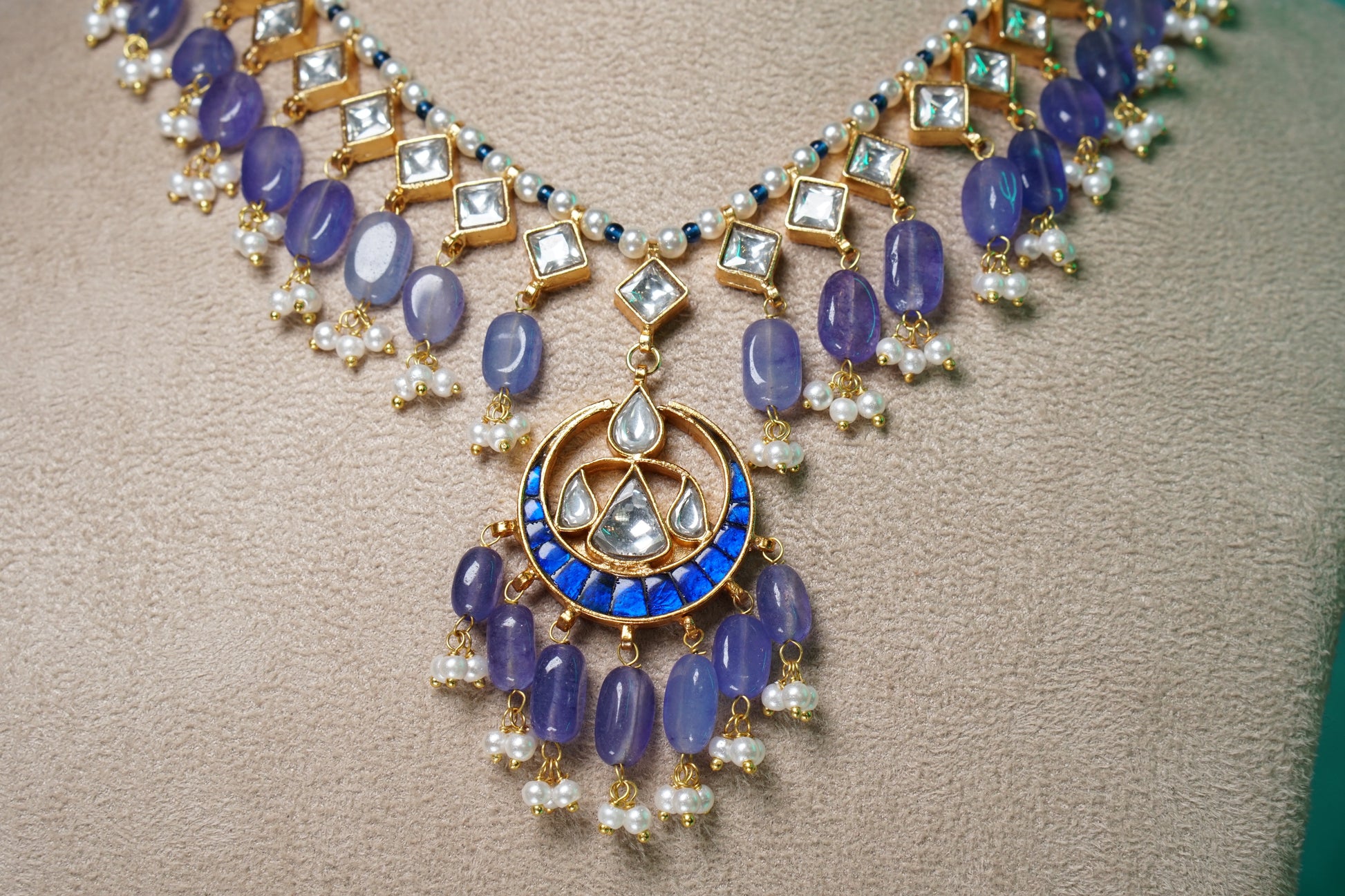 Blue Kundan Necklace Set (4-8813)(R)(Preorder) - JEWELSTYLE