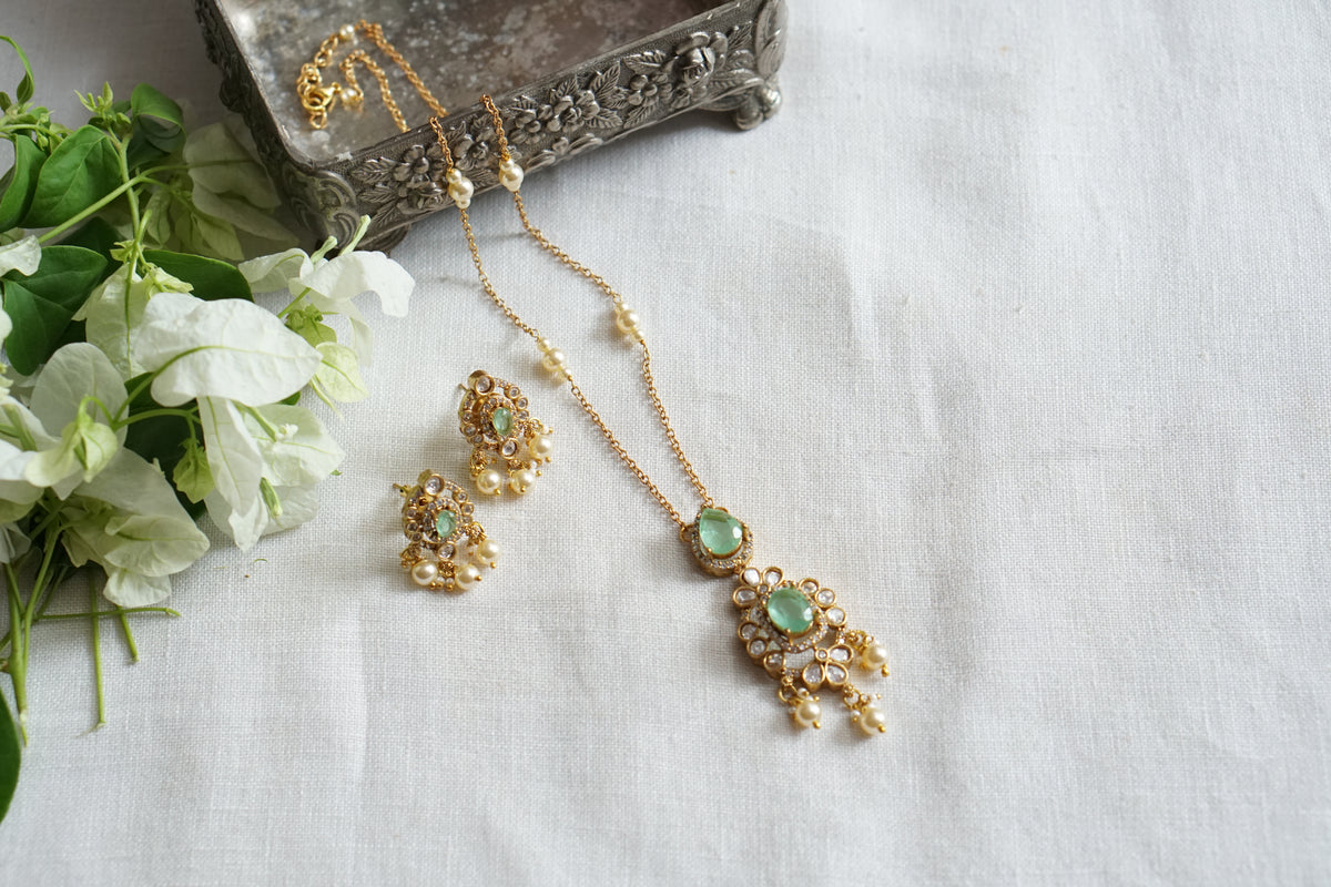 Light Green Stone Polki Pendant Set (4-9546)(B)