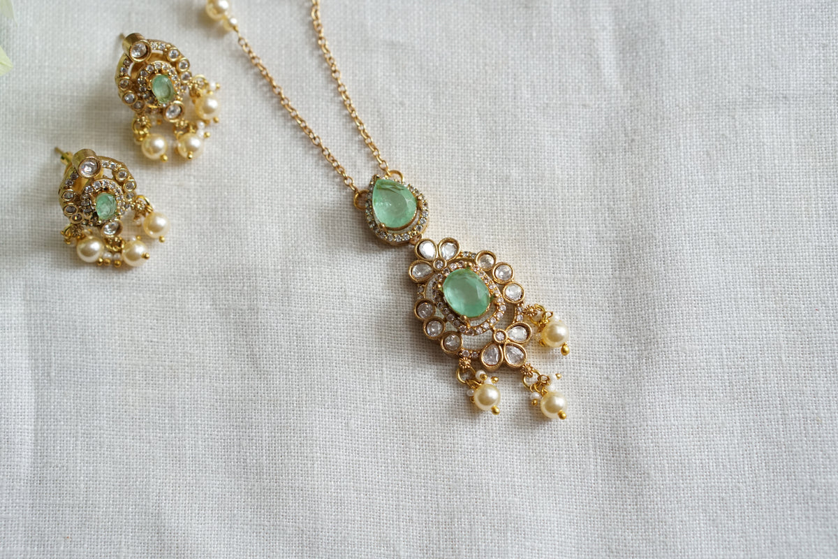 Light Green Stone Polki Pendant Set (4-9546)(B)