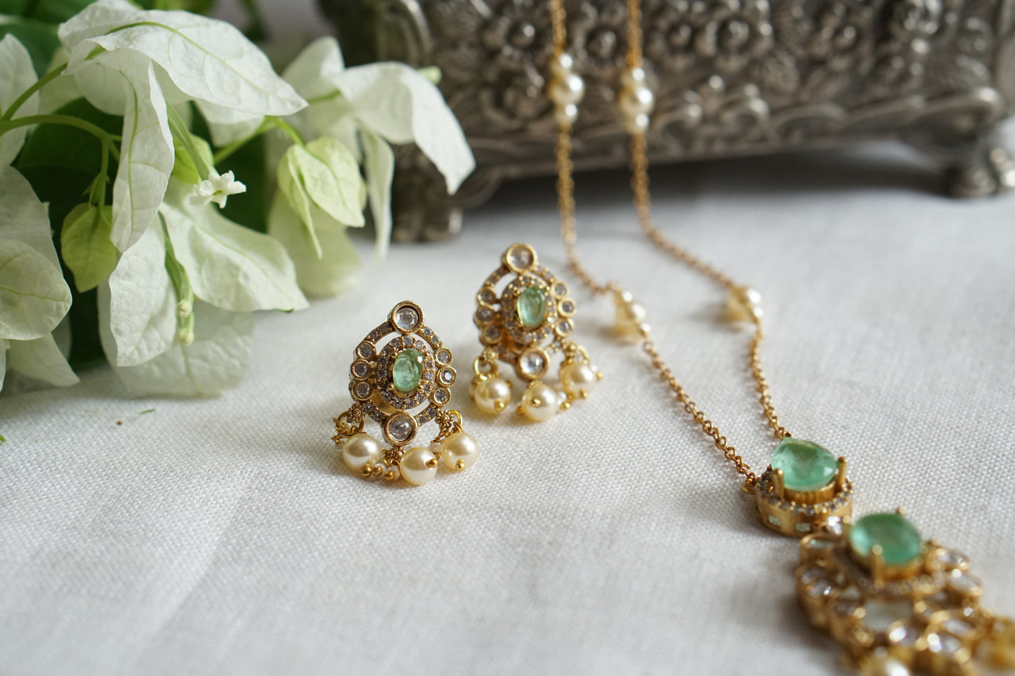 Light Green Stone Polki Pendant Set (4-9546)(B)
