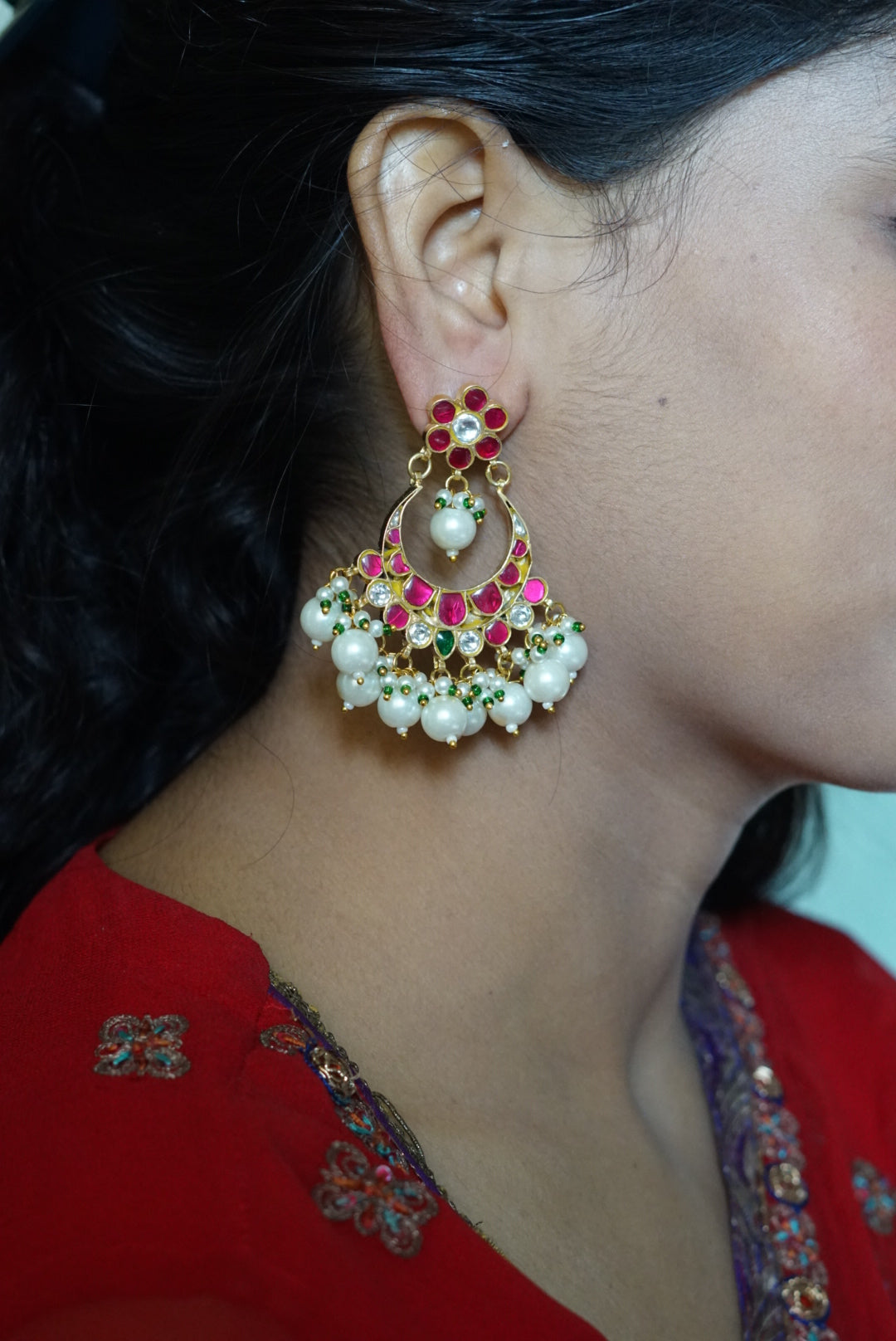 Kundan chandbali earring  (1-2974)(R)(DISCOUNTED)