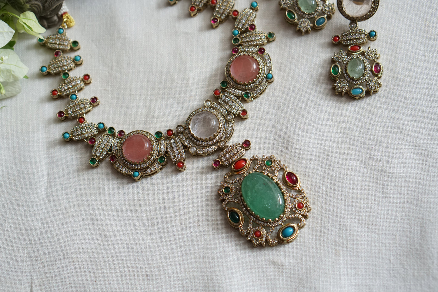 Multi Stone Necklace Set (4-9553)(B)