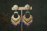 Blue Kundan Chandbali (1-4907)(R)