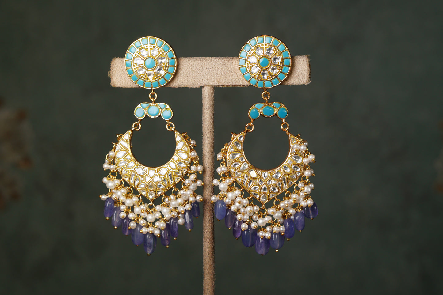 Blue Kundan Chandbali (1-4907)(R)(offer piece) - JEWELSTYLE