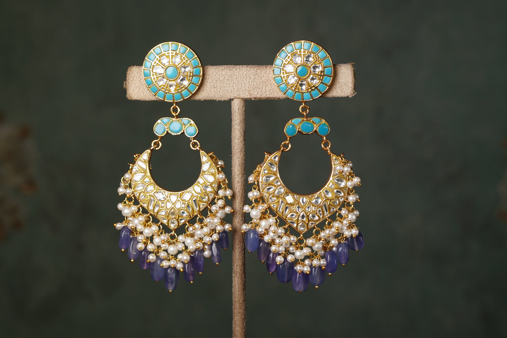 Blue Kundan Chandbali (1-4907)(R)(offer piece) - JEWELSTYLE