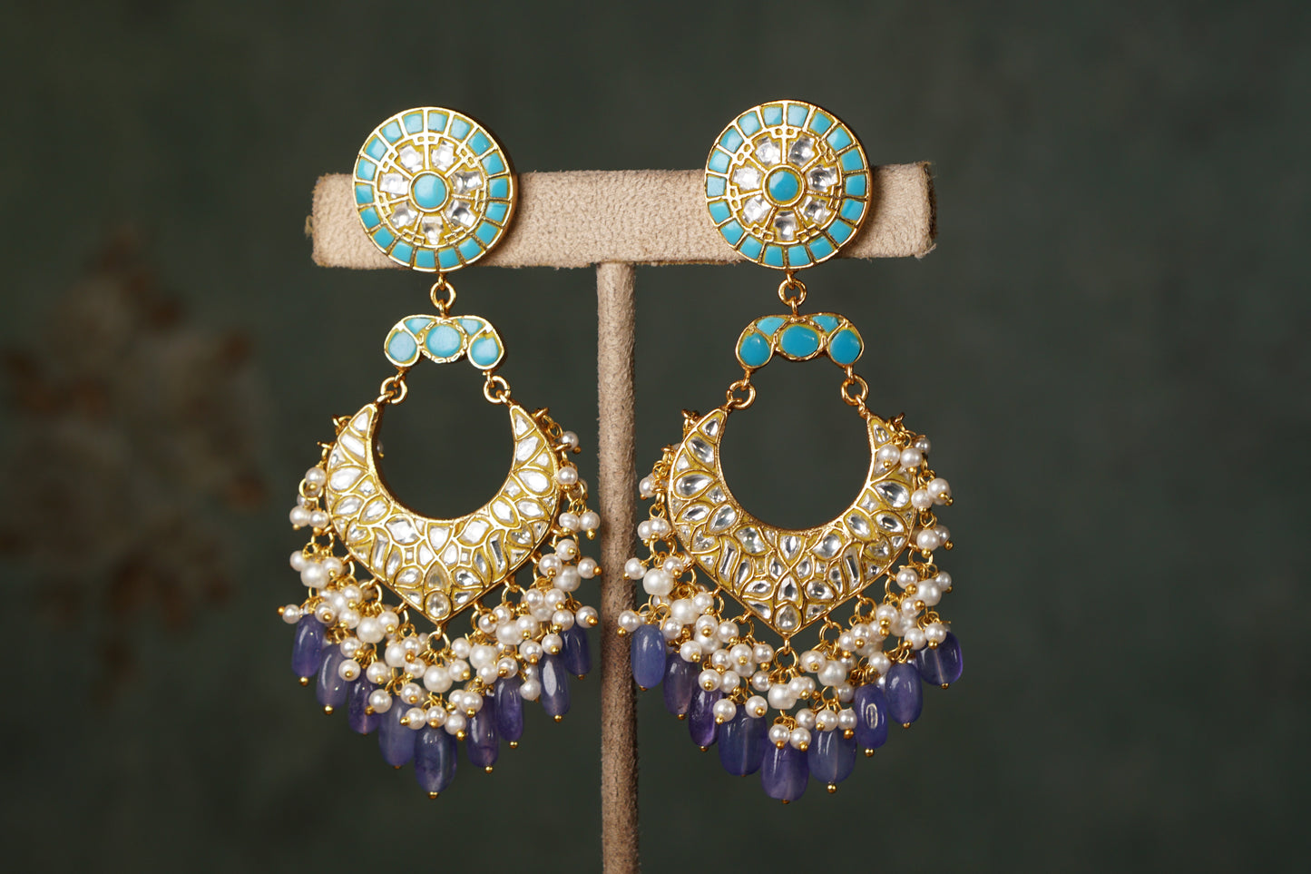 Blue Kundan Chandbali (1-4907)(R)(offer piece) - JEWELSTYLE