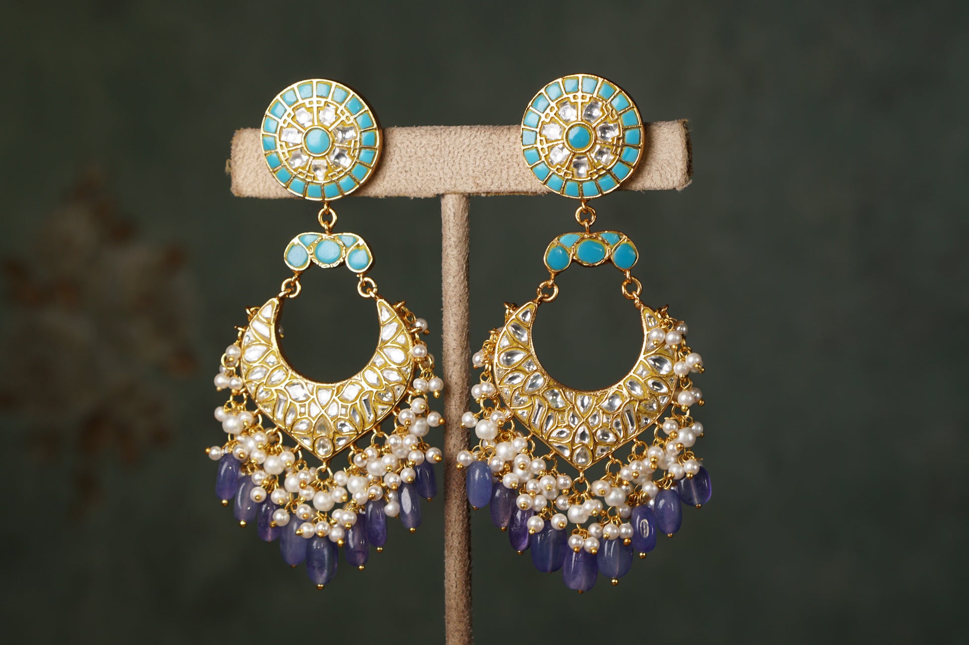 Blue Kundan Chandbali (1-4907)(R)(offer piece) - JEWELSTYLE