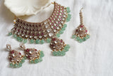 Pink Polki Necklace Set With Maangtika(4-8433)(B)(CLEARANCE SALE PIECE)