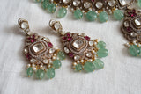 Pink Polki Necklace Set With Maangtika(4-8433)(B)(CLEARANCE SALE PIECE)