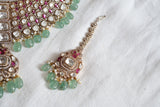 Pink Polki Necklace Set With Maangtika(4-8433)(B)(CLEARANCE SALE PIECE)