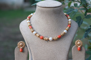 Antique coral necklace set (4-7933)(AK)