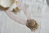 Pink beads Polki pendant Necklace Set  (4-8434)(B)