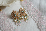 Pink beads Polki pendant Necklace Set  (4-8434)(B)