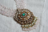 Pink beads Polki pendant Necklace Set  (4-8434)(B)
