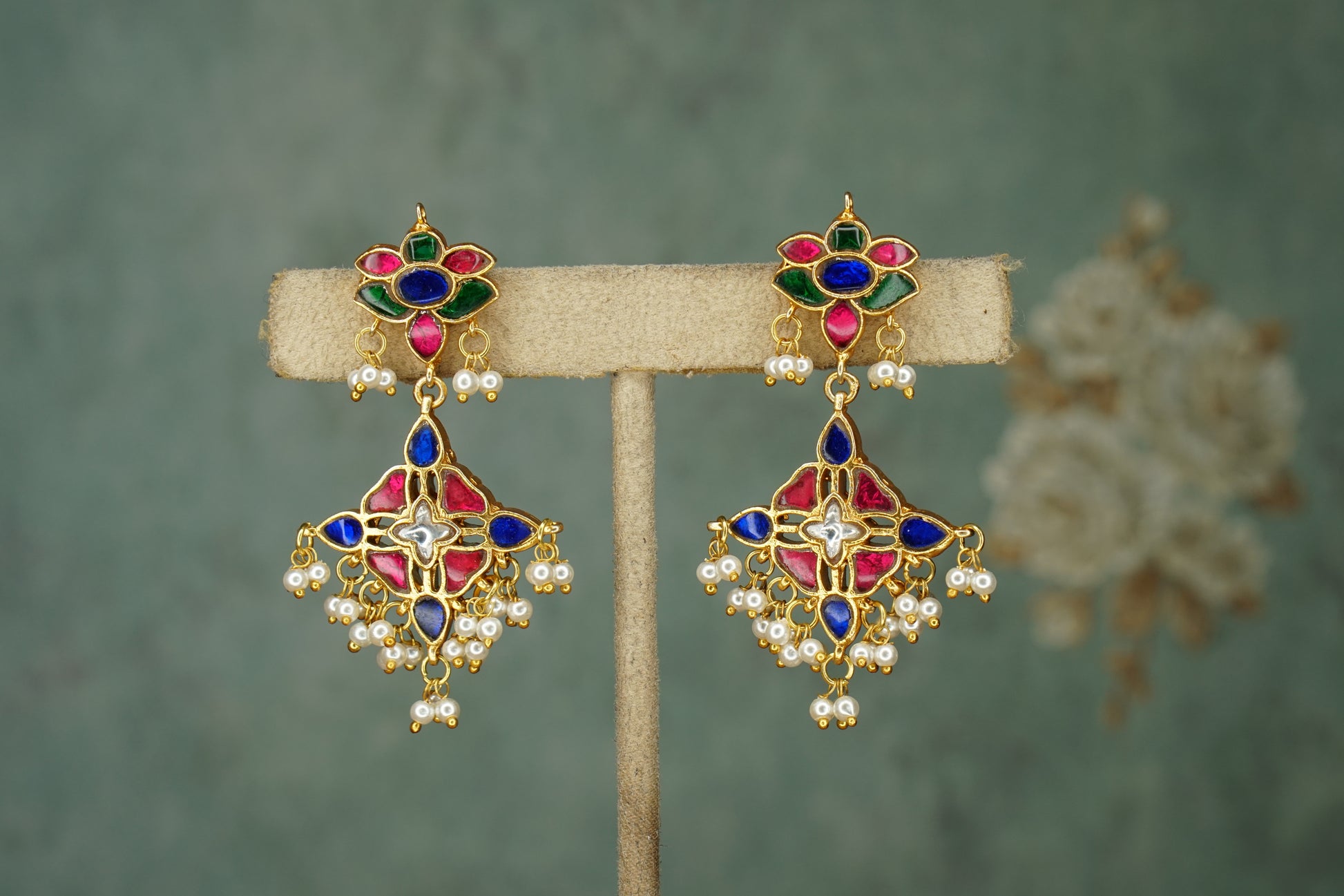 Kundan earrings (1-4929)(R) - JEWELSTYLE