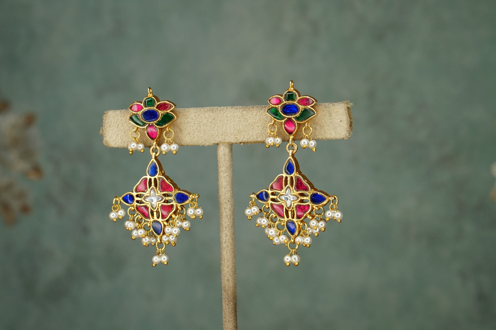 Kundan earrings (1-4929)(R) - JEWELSTYLE